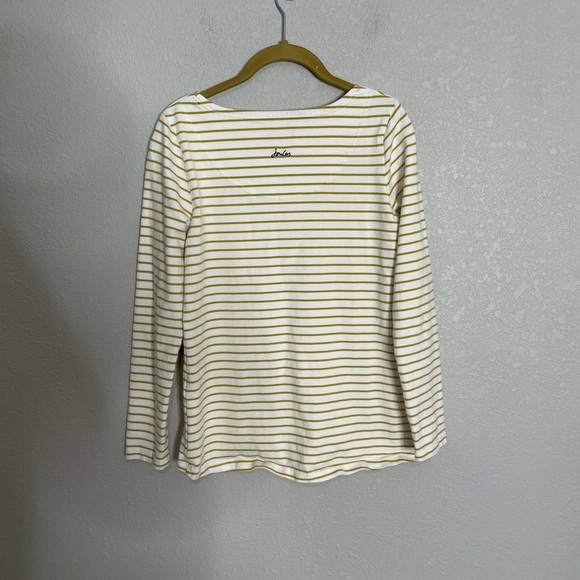 Joules Yellow White Stripe Bee Logo Long Sleeve Top 4 - Picture 5 of 6